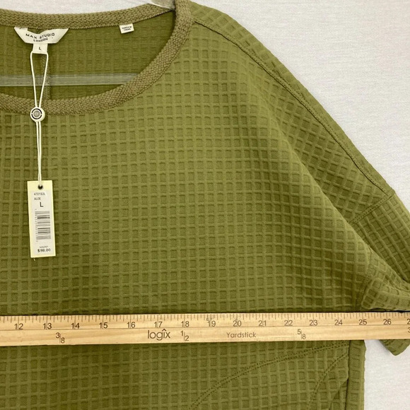 New Max Studio Green Crew Neck Waffle Textured Knit Relaxed Fit Top Large - Picture 7 of 12